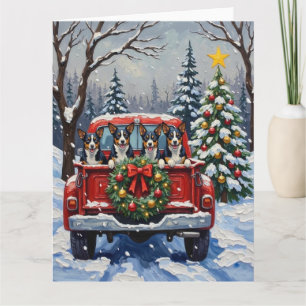 Tarjeta Camioneta Roja de Navidad Blue Heeler Fiesta