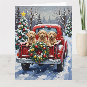 Tarjeta Camioneta Roja de Navidad Cockapoo Fiesta