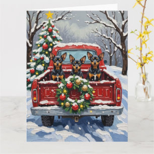 Tarjeta Camioneta Roja de Navidad con Affenpinscher Festej