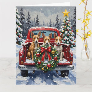Tarjeta Camioneta Roja de Navidad con Rat Terrier Festejo