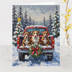 Tarjeta Camioneta Roja de Navidad Pitbull Fiesta