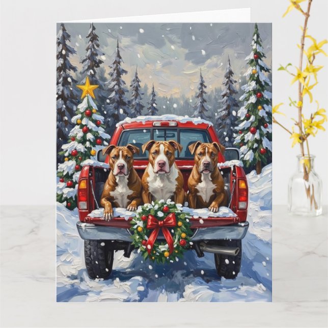 Tarjeta Camioneta Roja de Navidad Pitbull Fiesta (flor amarilla)