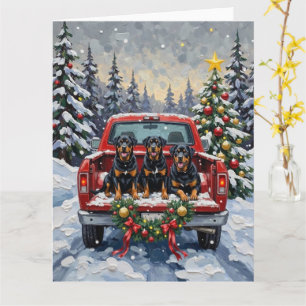 Tarjeta Camioneta Roja de Navidad Rottweiler Fiesta