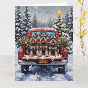 Tarjeta Camioneta Roja de Navidad Schnauzer Fiesta