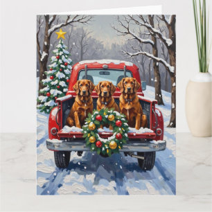 Tarjeta Camioneta Roja Navideña Setter Rojo Irlandés Fiest