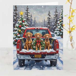 Tarjeta Camioneta Roja Navideña Weimaraner Fiesta