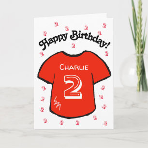 Tarjeta camisa roja de 2º cumpleaños del niño