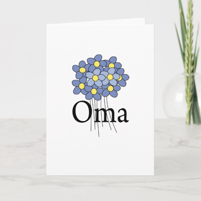 Tarjeta Camiseta azul bonita de Oma de la flor (Anverso)