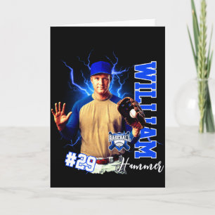 Tarjeta Camiseta azul de jugador de béisbol uno foto con n