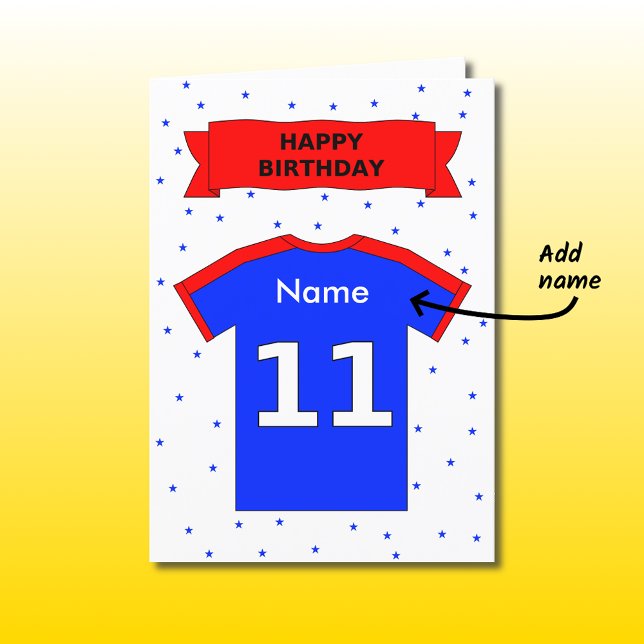 Tarjeta camiseta azul rojo de 11 años añada un nombre (Subido por el creador)