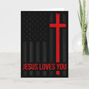Tarjeta Camiseta Bandera Americana Jesús Te Ama Fe Cristia