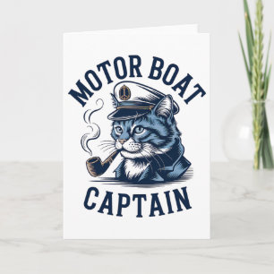 Tarjeta Camiseta de Capitán de Barco a Motor Gato Divertid