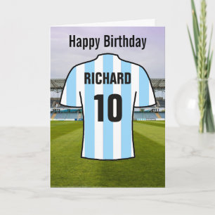Tarjeta Camiseta de fútbol o fútbol azul cielo para seguid