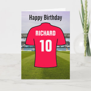 Tarjeta Camiseta de fútbol o soccer en rojo para seguidor 