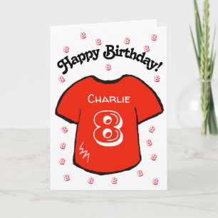 Tarjeta camiseta de fútbol roja para cumpleaños de niño de