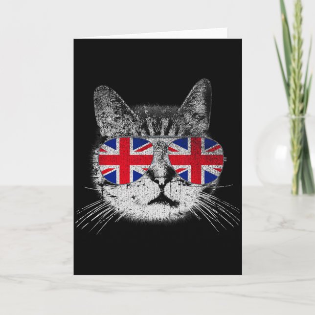 Tarjeta Camiseta de gato Union Jack bandera país retro Ing (Anverso)