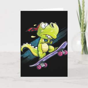 Tarjeta Camiseta de monopatín Dino niños skateboarding hom