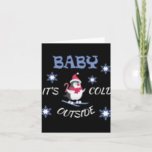 Tarjeta Camiseta de pingüino esquiando afuera hace frío, b