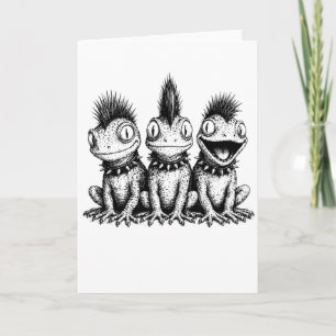 Tarjeta Camiseta de rana punk linda Trio de rana espinosa,
