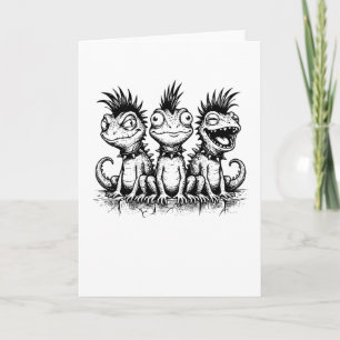 Tarjeta Camiseta de rana punk linda, trío de rana espinosa