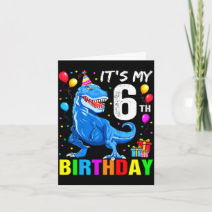 Tarjeta camiseta de t-rex de 6º cumpleaños feliz 6 años ni