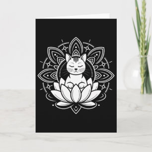 Tarjeta Camiseta de Yoga Meditación Flor de Loto de Gato P