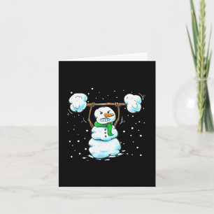 Tarjeta Camiseta divertida de hombre de nieve levantando p