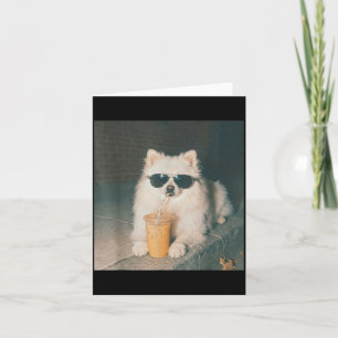 Tarjeta Camiseta Divertida De Perro De Pomerania Bebiendo