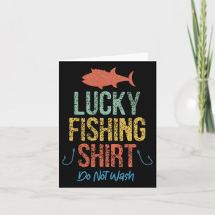 Tarjeta Camiseta divertida de pesca afortunada vintage ret