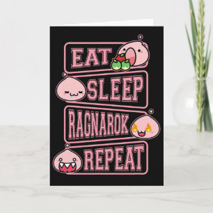 Tarjeta Camiseta divertida de Ragnarok Poring Comer Dormir