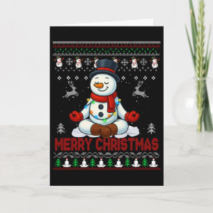 Tarjeta Camiseta fea de Navidad Yoga Muñeco de nieve Santa