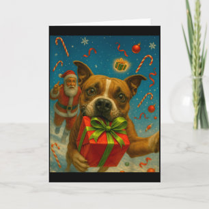 Tarjeta Camiseta Navideña de Pitbull Adorable - Santa y Pi
