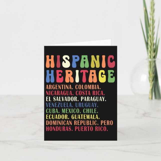 Tarjeta Camiseta nombres de países del Mes de la Herencia  (Anverso)