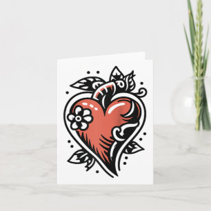 Tarjeta Camiseta Ragl de Corazón de Estilo de Tatuaje Vint