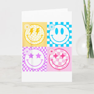 Tarjeta Camiseta Retro Cara Feliz Patrón A Cuadros Sonrisa