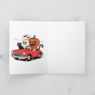 Tarjeta Camiseta Retro de Halloween Fantasma Conduciendo C
