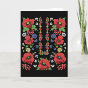 Tarjeta Camiseta Roja Amapolas Ucrania Floral Vyshyva Ucra