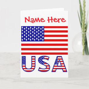 Tarjeta Camiseta roja personalizada de la bandera american