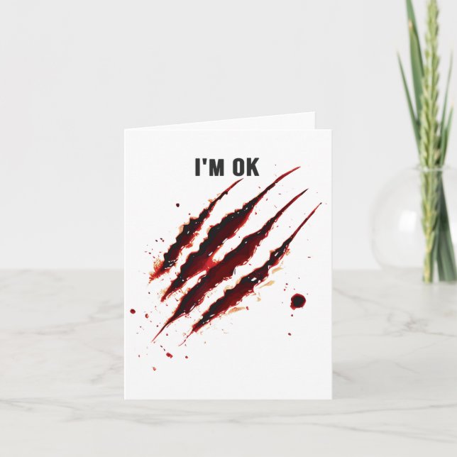 Tarjeta Camiseta Sangrienta Estoy Bien Salpicadura De Sang (Anverso)