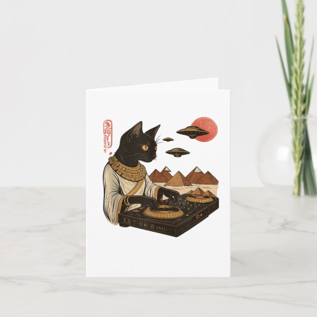 Tarjeta Camiseta sin Mangas de Gato Egipcio Dj Ufo Arte Im (Anverso)