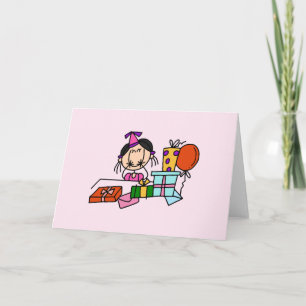 Tarjeta Camisetas de niña de pelo negro con regalos de cum