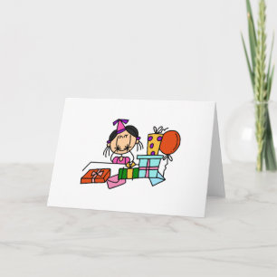 Tarjeta Camisetas de niña de pelo negro con regalos de cum