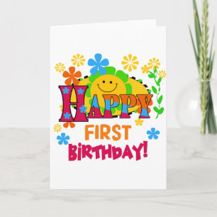 Tarjeta Camisetas y regalos alegres para el primer cumplea