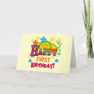 Tarjeta Camisetas y regalos alegres para el primer cumplea