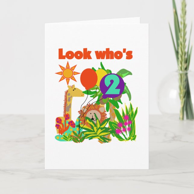 Tarjeta Camisetas y regalos de 2º cumpleaños de Safari (Anverso)