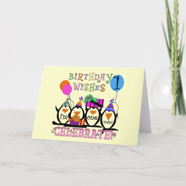 Tarjeta Camisetas y regalos de cumpleaños de Silly Penguin (Anverso)