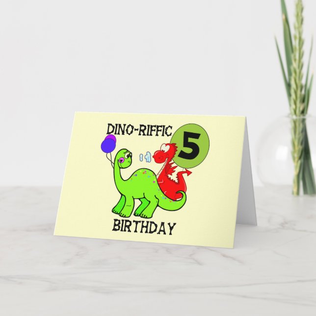 Tarjeta Camisetas y regalos de Dinosaur 5º cumpleaños (Anverso)