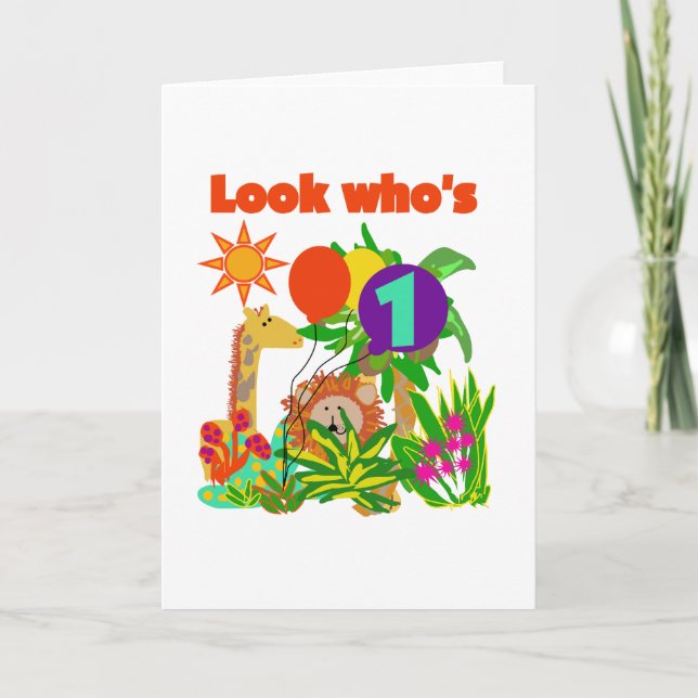 Tarjeta Camisetas y regalos de primer cumpleaños de Safari (Anverso)