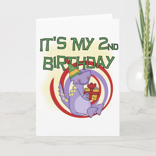 Tarjeta Camisetas y regalos de segundo cumpleaños de Dinos (Anverso)