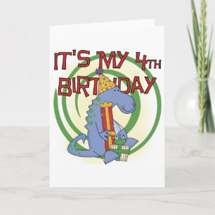 Tarjeta Camisetas y regalos del cuarto cumpleaños de Dinos